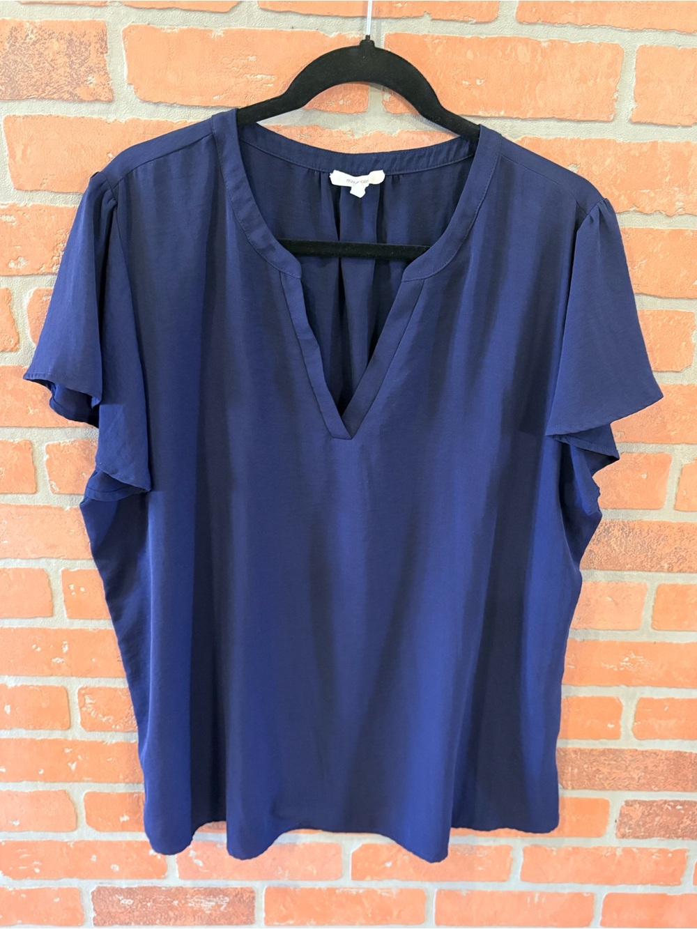 Maurices Navy V-Neck Flutter Sleeve Blouse, size XXL